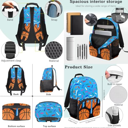 Blue Ice Cream Basketball 3 in 1 School Backpack Set with Lunch Box Pencil Case for Boys Girls 17 Inch 3PCS Bookbag Schoolbag for Middle High Students - color: Blue Ice Cream Basketball