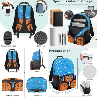 Blue Ice Cream Basketball 3 in 1 School Backpack Set with Lunch Box Pencil Case for Boys Girls 17 Inch 3PCS Bookbag Schoolbag for Middle High Students - color: Blue Ice Cream Basketball