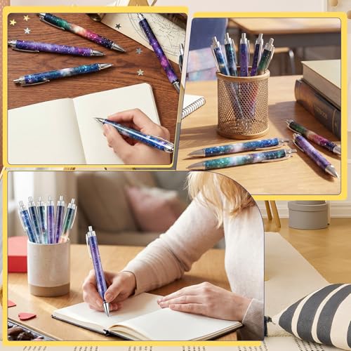 Galaxy Ballpoint Pens Gifts - 24 Pcs Starry Sky Pens Sets Green Plant Aesthetic Retractable Writing Ball Point Pen Favors for Home Office School Teacher Party Reward Supplies - style: Galaxy