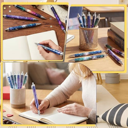 Galaxy Ballpoint Pens Gifts - 24 Pcs Starry Sky Pens Sets Green Plant Aesthetic Retractable Writing Ball Point Pen Favors for Home Office School Teacher Party Reward Supplies - style: Galaxy