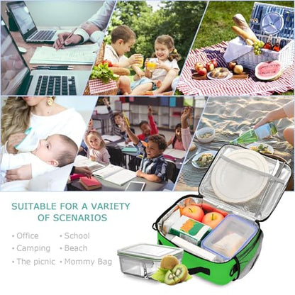 Custom Student Lunch Bag for Boys Girls Lime Green Solid Color Personalized Name Lunch Box Insulated Cooler Bag for School Picnic Office - color: Multi23