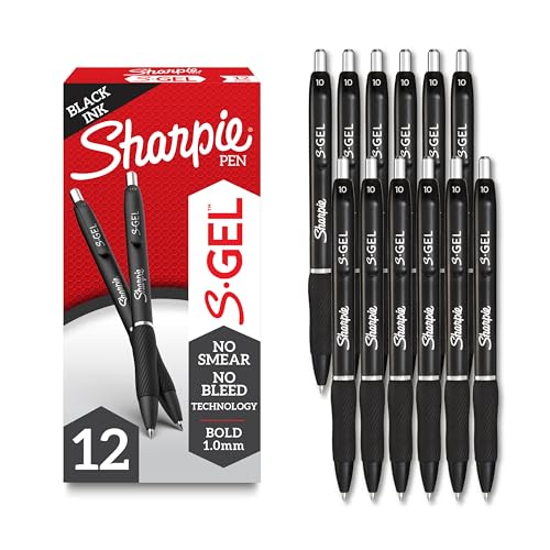 Sharpie S-Gel Gel Pens, Bold Point (1.0mm), Black Ink, Smear-Resistant, 12 Count - Smooth Writing, Back to School Essentials, Office Supplies - size: 12 Count (Pack of 1)