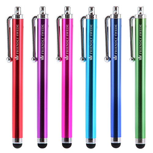 The Friendly Swede Stylus Pen for Touchscreen — 4.5" Stylus Pen for iPad, iPhone & Android - 6-Pack Including 2 x 15 Lanyards and Screen Cleaning Cloth - Red/Purple/Pink/Light Blue/Dark Blue/Green - color: Red/Purple/Pink/Blue/Green