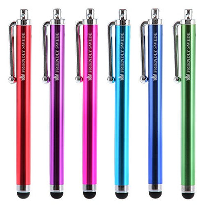 The Friendly Swede Stylus Pen for Touchscreen — 4.5" Stylus Pen for iPad, iPhone & Android - 6-Pack Including 2 x 15 Lanyards and Screen Cleaning Cloth - Red/Purple/Pink/Light Blue/Dark Blue/Green - color: Red/Purple/Pink/Blue/Green