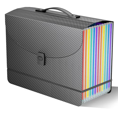 Expanding File Folder/Accordion File Organizer/Portable File Box with 13 Pockets,Fun Storage Filing Folders with Handle,Perfect for Standing and Carrying,A4/Letter Size,Colored Tabs,Black Diamond - color: Diamond, size: 13-Pockets