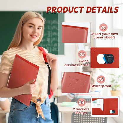 Henoyso 36 Pack Red Plastic Folders with Clear Front Pockets Heavy Duty File Folders with 2 Pockets and Card Slot for Student Communication School Office Presentation Report - color: Red