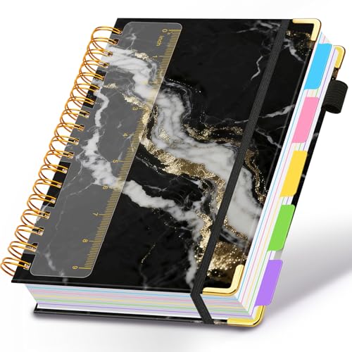 Spiral Journal Notebooks for Work, 300 Pages 5 Subject Notebook College Ruled with Dividers & Tabs, 8''x 10'' Large Notebook Journal for Women Students Note-Taking and Organizer (Midnight Marble) - color: Midnight Marble, size: 8''x 10''