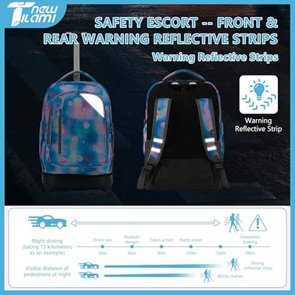 NEW TILAMI 18-Inch 6-Wheel Rolling Backpack for Kids, Purple Star | Lightweight Wear-Resistant Adjustable Shoulder Straps, Padded Back Support Top Handle School Travel - color: Purple Star