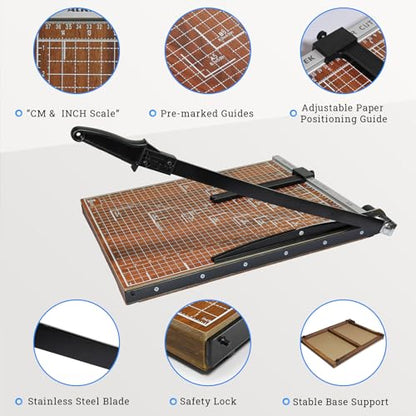A3 Guillotine Paper Cutter Trimmer, 18" Wood Paper Trimmer for Office and Crafts, 10-12 Sheets Capacity (Brown) - color: Brown