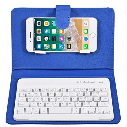 Portable Bluetooth Keyboard with Leather Case Cover with for 4.5''-6.8'' iOS, Android and Windows Smart Phones, Detachable with Kickstand - color: Blue