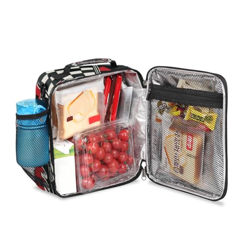 Pardick Racing Car Retro Kids Lunch Bag Insulated Lunch Box Mini Cooler Back to School Thermal Meal Tote Kit Bento Tote Bags Lunchbox for Boys Girls - color: Car Racing