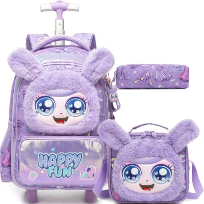 Meetbelify Rolling Backpack for Girls Backpacks with Wheels for Elementary Student Kids School Travel Bag for Girls Ages 6-8 Years Old Purple - color: Purple
