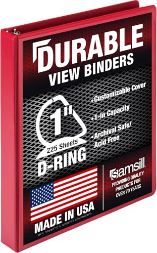 Samsill Durable 1 inch 3 Ring Binder, D Ring Binder, 100% Recycled Chipboard, Red - color: Red, size: 1 Pack, style: 1 Inch