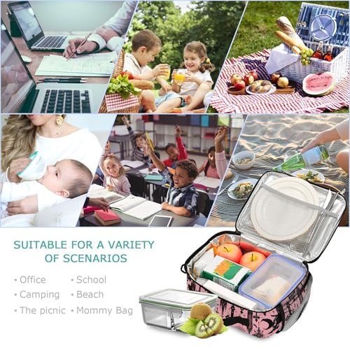 MNSRUU Student Lunch Bag Black Gothic Moon Spider Webs and Bats Insulated DinnerTotes Picnic Bag Lunch Box with Adjustable Shoulder Strap for Teen Kids Adults - color: Bats I8897