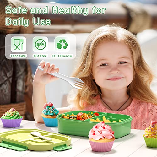 Bento Lunch Box Leakproof 44oz Kids Lunch Box Containers with 4 Compartment, Bento-Style Lunch Bento Box with Cutlery, Reusable Kid Back to School Meal/Snack Packing BPA Free (Green) - color: Green