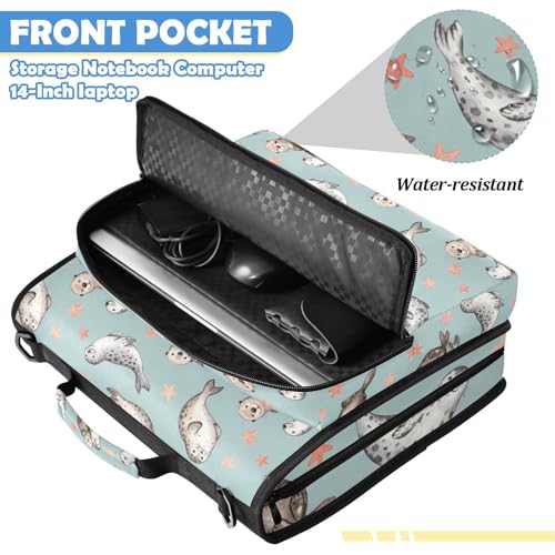Seals 2inch 3 Ring Zipper Binder Multi-Pocket Storage Holds 14 Inch Laptop for Students and Office Use - color: Seals