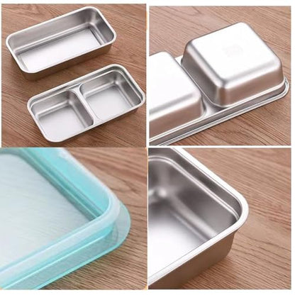Snack Containers Reusable, Stainless Steel Double Compartment, Dishwasher- Reusable Condiment Containers with Lids - color: 4PCS