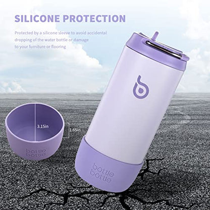 BOTTLE BOTTLE Kids Water Bottle 12 oz for Boys Girls purple | Insulated Water Bottles with Leak Proof Lid,Silicone Boot, Straw Cup for School Sports Travel,Gifts - color: Purple