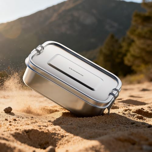 G.a HOMEFAVOR Stainless Steel Bento Lunch Box - Leak-Proof Metal Bento Box, Large Food Container with Lock Clips, Snack Container, Dishwasher Safe, 800 ml/27 oz - size: 800 ml - No Compartments