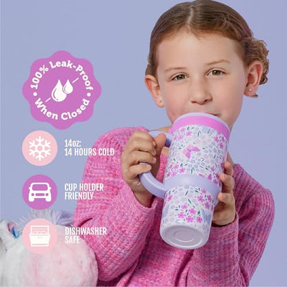 Ello Oasis 14oz Stainless Steel Toddler Tumbler with Handle & Retracting Straw, 100% Leakproof, Double-Wall Vacuum Insulated, Kids Water Bottle for School, BPA Free, Dishwasher Safe, Winging It - color: Winging It, size: 14 Ounces
