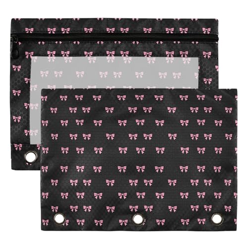 Bowknot Black Binder Pouches 3 Ring for Boys Girls School Office College Supplies Aqua Turquoise Bow Tie Pastel Color Pencil Pouches Case Bag with Clear Window and Zipper 2 Pack - color: Bow