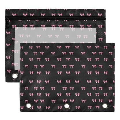 Bowknot Black Binder Pouches 3 Ring for Boys Girls School Office College Supplies Aqua Turquoise Bow Tie Pastel Color Pencil Pouches Case Bag with Clear Window and Zipper 2 Pack - color: Bow