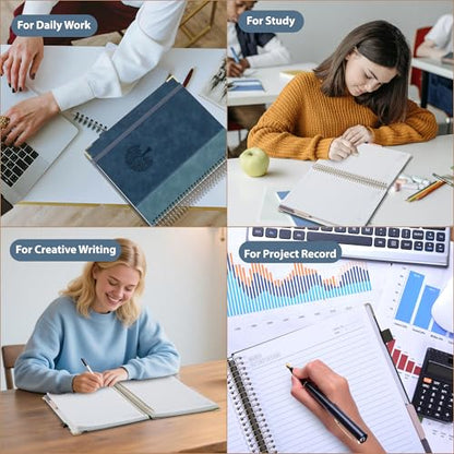 Yoment Hardcover Spiral Notebook 8.5" x 11" Leather 5 Subject Notebook College Ruled with Dividers Tabs 300 Pages Large Spiral Journal Notebooks for Work School Note-Taking Business, Gray Blue - color: Gray Blue