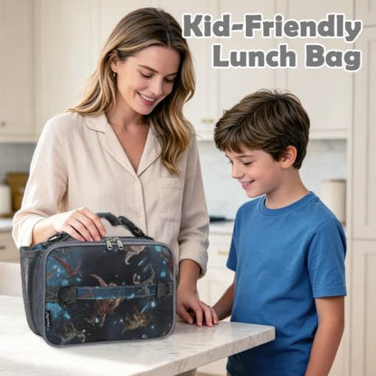 FlowFly Kids Lunch Bag, Durable Insulated School Lunch Box with Shoulder Strap and Bottle Holder, Water-resistant Thermal Small Lunch Cooler Tote for Teen Boys & Girls, MyDinosaur - color: MyDinosaur
