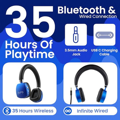 Puro Sound Labs Noise Cancelling Headphones for Kids - 85 dB Volume Limit, Built in Mic, 35-Hour Battery, Lightweight On Ear Design & Comfy Fit, Bluetooth Headphones for Kids – PuroQuiet Plus, Blue - color: Blue