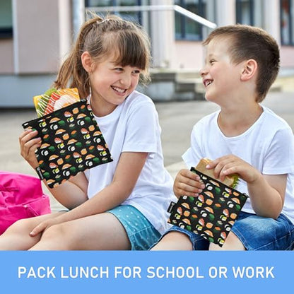 Reusable Food Storage Bags Sushi Black 3 Pack Set Lunch Bag Compact Sandwich Snack Bag Small Medium Large for Lunch, Travel & Organization - color: Bag 22