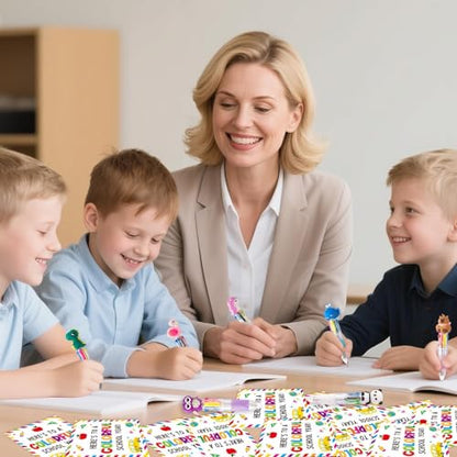 ANGOLIO Back to School Gifts 28 Sets Cute Animals 4 in 1 Multicolor Retractable Ballpoint Pens with Greeting Cards for Students Kids Classroom Office Home Rewards First Day of School Party Supplies - style: Cute Animals