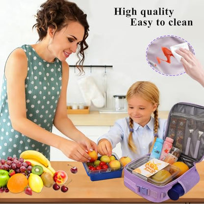 Lunch Box for Women Girls Adult Teens Kids Lunch Bag School Work Picnic Meal Food Container Carrier Purse Cooler,Insulated Lunch Tote with Handheld Shoulder Strap Water Bottle Holder Purple A - color: 07-Purple A
