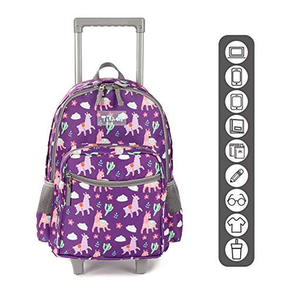 Tilami Rolling Backpack 18 inch Double Handle with Lunch Bag Wheeled Kids Backpack for Girls and Boys, Purple Alpaca - color: Purple Alpaca
