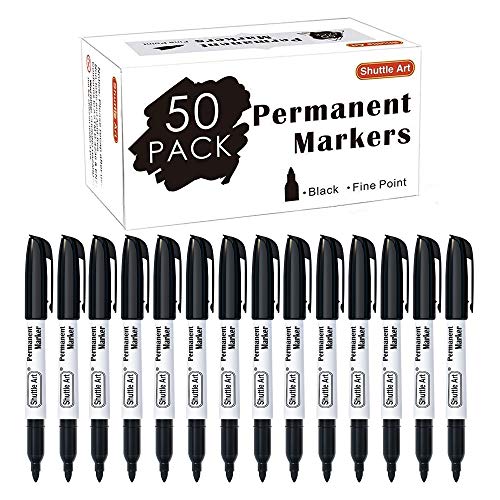 Shuttle Art Permanent Markers, 50 Pack Black Permanent Marker set,Fine Point, Works on Plastic,Wood,Stone,Metal and Glass for Doodling, Marking