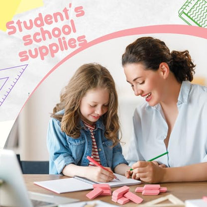 12 Count Light Pink Pencil Erasers Rectangular Rubber Eraser Bulk for Bag Supplies Gift Teacher Student - color: Light Pink