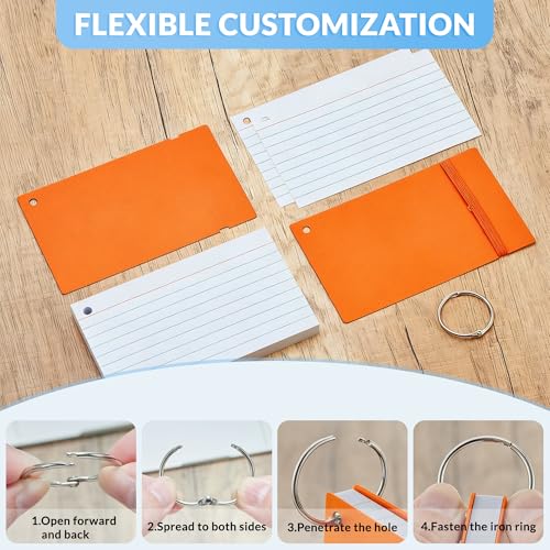NEEWAY Ruled Index Cards with Ring 3x5 Inches, 200 Count Note Cards Lined, Flash Cards with Rings for Studying, Home and Office (Orange) - color: Orange