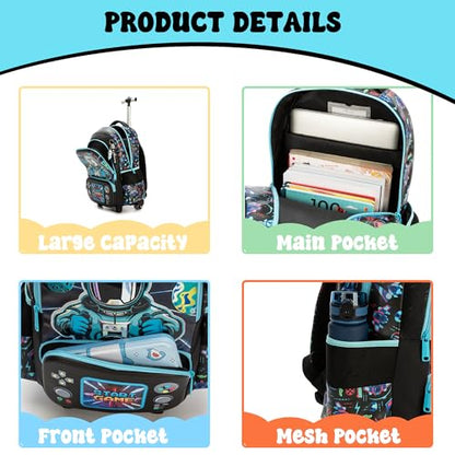 Meetbelify Kids Rolling Backpack with Wheels for Elementary Preschool Students Boys Travel Luggage Carry on Backpack for Boys Ages 6-8 Space - color: 02 Space