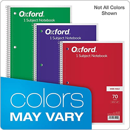 Oxford 1-Subject Spiral Notebook, Wide Rule, 8 x 10.5 Inch, Bright White Paper, 70 Sheets per Book, Cover Color May Vary, One Notebook (65000) - style: 70 Sheets (Wide Rule)