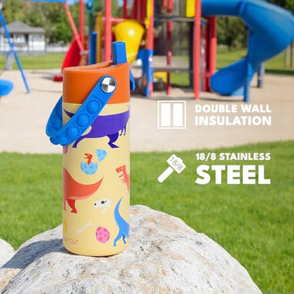 Elemental Insulated Kids Water Bottle, Stainless Steel Water Bottle with Straw Lid & Pop-It Handle, Leak-Proof Water Bottles for School, Boys or Girls, Travelling and Sports, 18oz - Dino Rage - color: Dino Rage