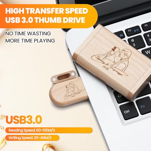 4GB Personalized Custom Wood USB 3.0 Flash Drive with Gift Box, Wedding Thumb Drive with Linen Bag, Customized Engraved Wooden Oval Memory Sticks Jump Drives for School/Company/Photography - size: 4GB