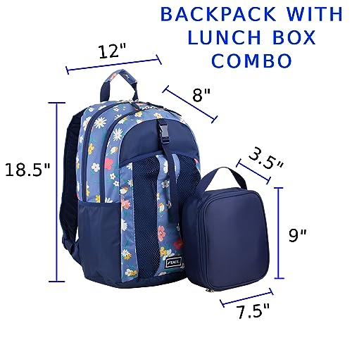 FUEL Teens Student Water Resistant Backpack Set Lunch Bookbag Bag Soft Reusable Insulated Cooler Lunch Box Thermal Travel Office Lunch Bag,Purple Flowers - color: Dfb