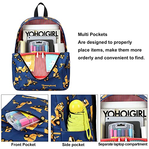 CAMTOP Backpack for Kids, Boys Preschool Backpack with Lunch Box Toddler Kindergarten School Bookbag Set (Engineering Vehicle) - color: Y0110-2 Engineering Vehicle-navy Blue