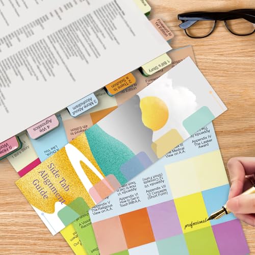 Upgraded Index tabs for Alcoholics Anonymous: The Big Book 4th Edition,90 Book Tabs, Color-Coded with Alignment Card & Page Numbers Sheet & Bookmark, Laminated Durable, Book Not Included