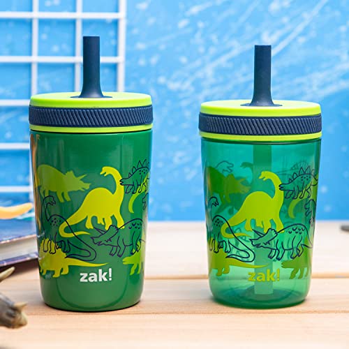 Zak Designs Dino Camo Kelso Tumbler 3pc Set, Leak-Proof Screw-On Lid with Straw, Bundle for Kids Includes Plastic and Stainless Steel Cups with Additional Sipper - color: Dino Camo, size: 3 Piece Set (Pack of 1)