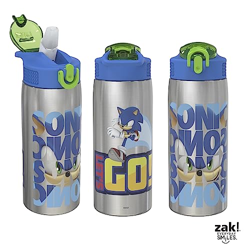 Zak Designs Sonic the Hedgehog Water Bottle for Travel and At Home, 19 oz Vacuum Insulated Stainless Steel with Locking Spout Cover, Built-In Carrying Loop, Leak-Proof Design (Sonic) - color: Sonic