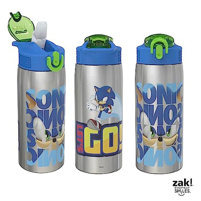 Zak Designs Sonic the Hedgehog Water Bottle for Travel and At Home, 19 oz Vacuum Insulated Stainless Steel with Locking Spout Cover, Built-In Carrying Loop, Leak-Proof Design (Sonic) - color: Sonic