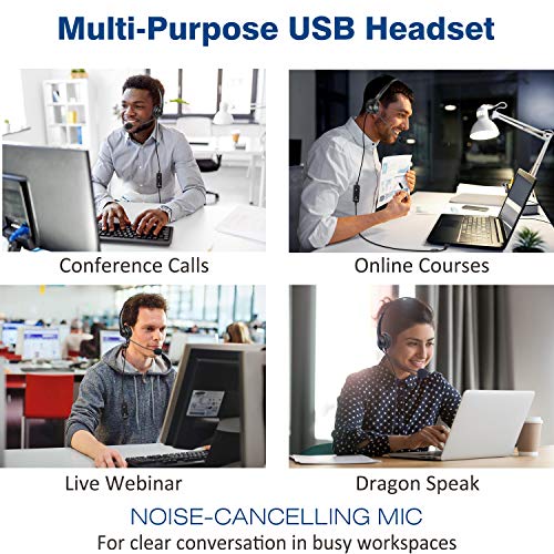 Callez USB Headset with Microphone Noise Cancelling & Audio Controls, Wideband Computer Headphones for Business UC Skype Lync Softphone Call Center Office, Clearer Voice, Super Light, Ultra Comfort