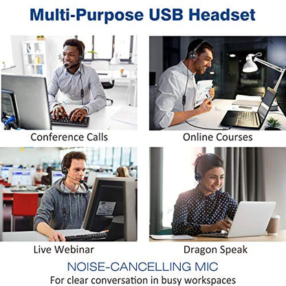 Callez USB Headset with Microphone Noise Cancelling & Audio Controls, Wideband Computer Headphones for Business UC Skype Lync Softphone Call Center Office, Clearer Voice, Super Light, Ultra Comfort