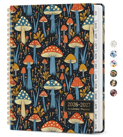 Planner 2026-2027, Academic Year Monthly and Weekly Calendar Planner, Jul 2026 - Jun 2027, Hardcover Teacher Student Planning Agenda book with Tabs, Perfect for School Office Supplies, 6.3" x 8.5" - Enchanted Mushrooms - color: D-Enchanted Mushrooms, size
