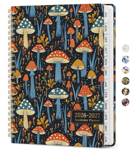 Planner 2026-2027, Academic Year Monthly and Weekly Calendar Planner, Jul 2026 - Jun 2027, Hardcover Teacher Student Planning Agenda book with Tabs, Perfect for School Office Supplies, 6.3" x 8.5" - Enchanted Mushrooms - color: D-Enchanted Mushrooms, size